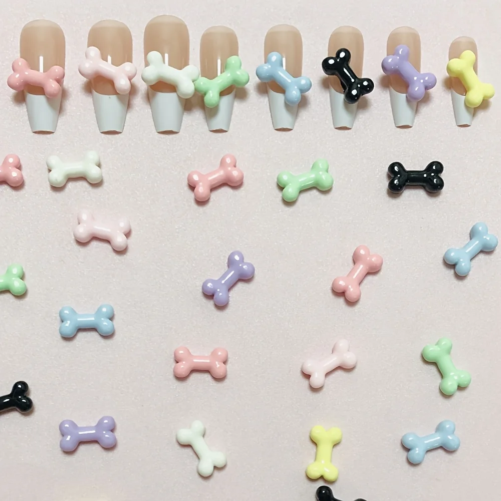 40Pcs 무작위 혼합 가을 도파민 뼈 날개 무지개 고양이 할로윈 해골 활 작은 네일 아트 장식 매력 액세서리