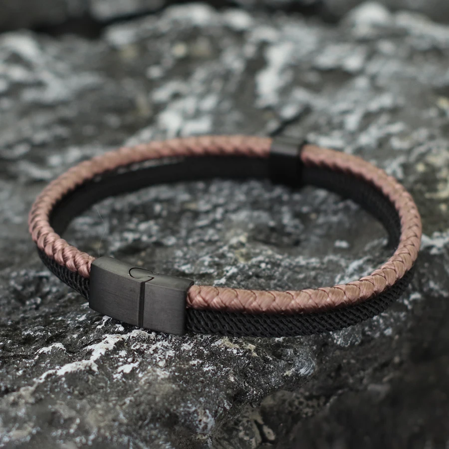 Men Bicolor String Wrap Bracelet with Magnet Buckle