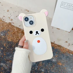 Adorable 3D Cartoon Bear Soft Silicone Phone Case Cover - iPhone 14 Pro (Beige)