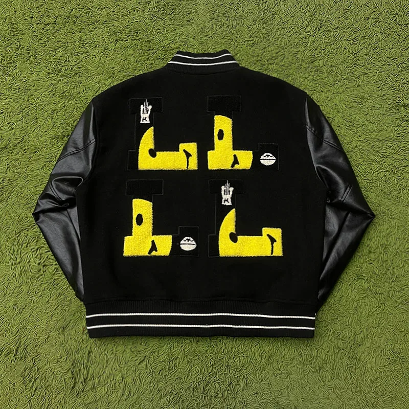 

Vintage Patchwork Letter High Street Jackets Letter Towel Embroidered Y2k Streetwear Jacket Coat Uniform Jacket Men and Women