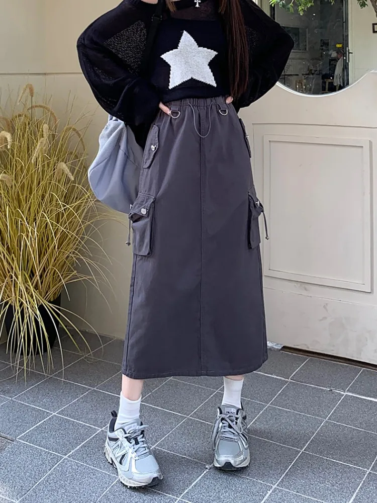 

2Colors SML Summer Female Skirts American Safari style 2023 Women High Waist Long A line skirts womens Maxi Skirt Female (L60006