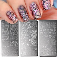 1PC 12*6cm Heart Love Valentine Nail Template Plate Leaves Floral Geometric Line Design Stamping Plates  Mold Nail Stencil Tools 1