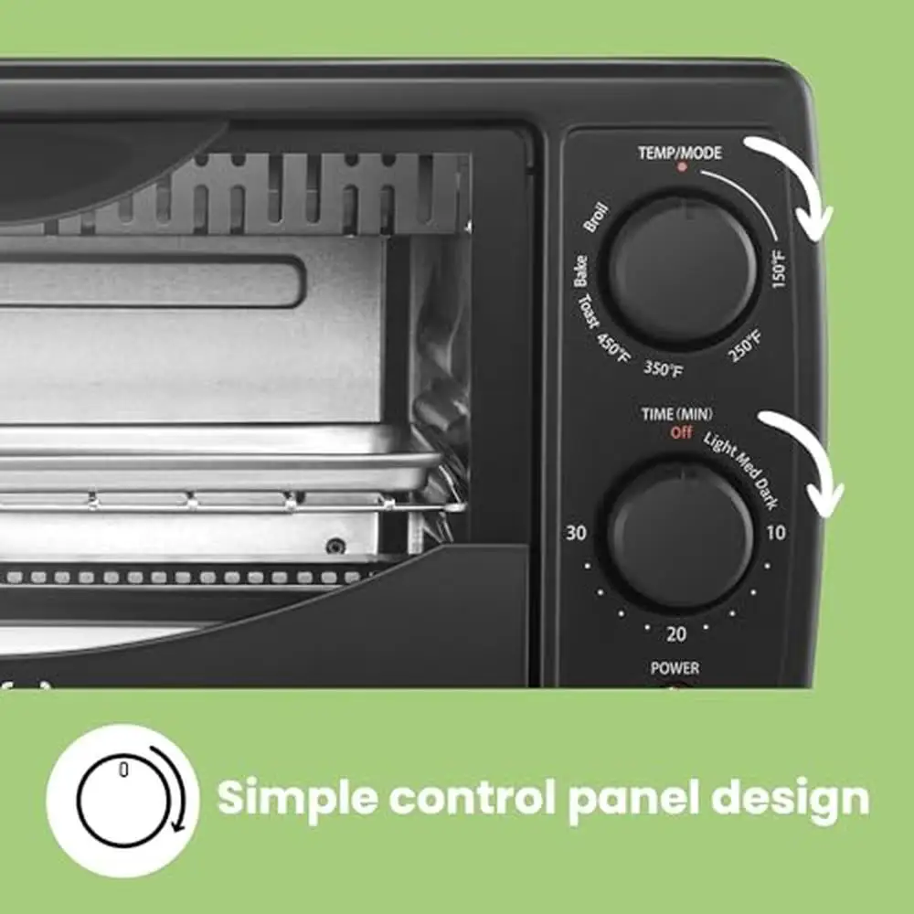 Versatile Mini Toaster Oven Combo 4-Slice Compact 2-Rack 950W Bake Broil Stainless Steel Black 15L Capacity 2