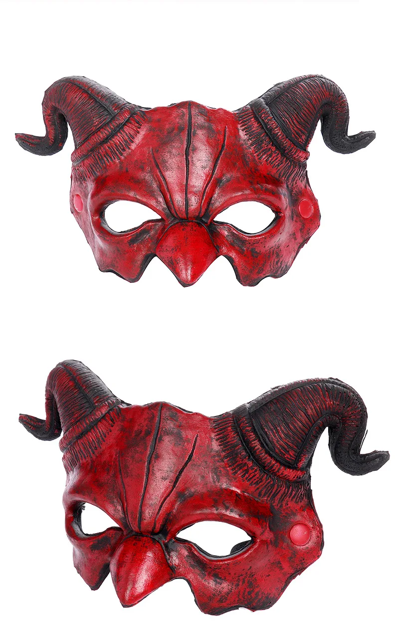Halloween Half Face PU Horn Teufel Maske Cosplay Maske Karneval Party Requisiten Bühne Show Zubehör – Detail 11