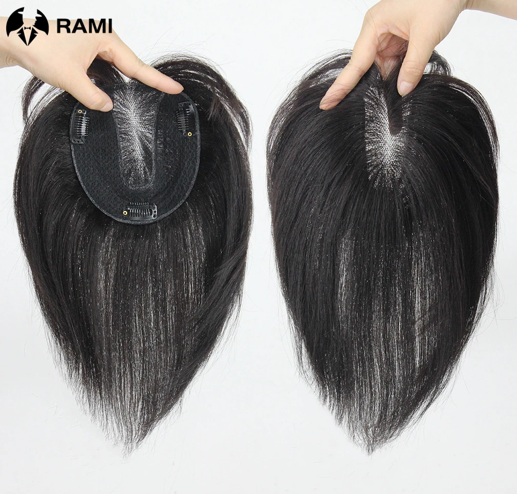 Women Topper Human Hair Accessories For Women One Piece Half Hand Woven Swiss Net Lady Natural Clips Wigs Curly/Straight Hair