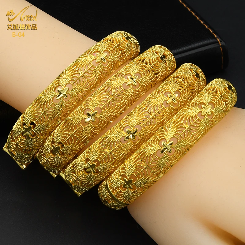 24K Gold Color Bracelets For Women Luxury Jewelry Designers Indian Bangles African Arabic Wedding Bridal