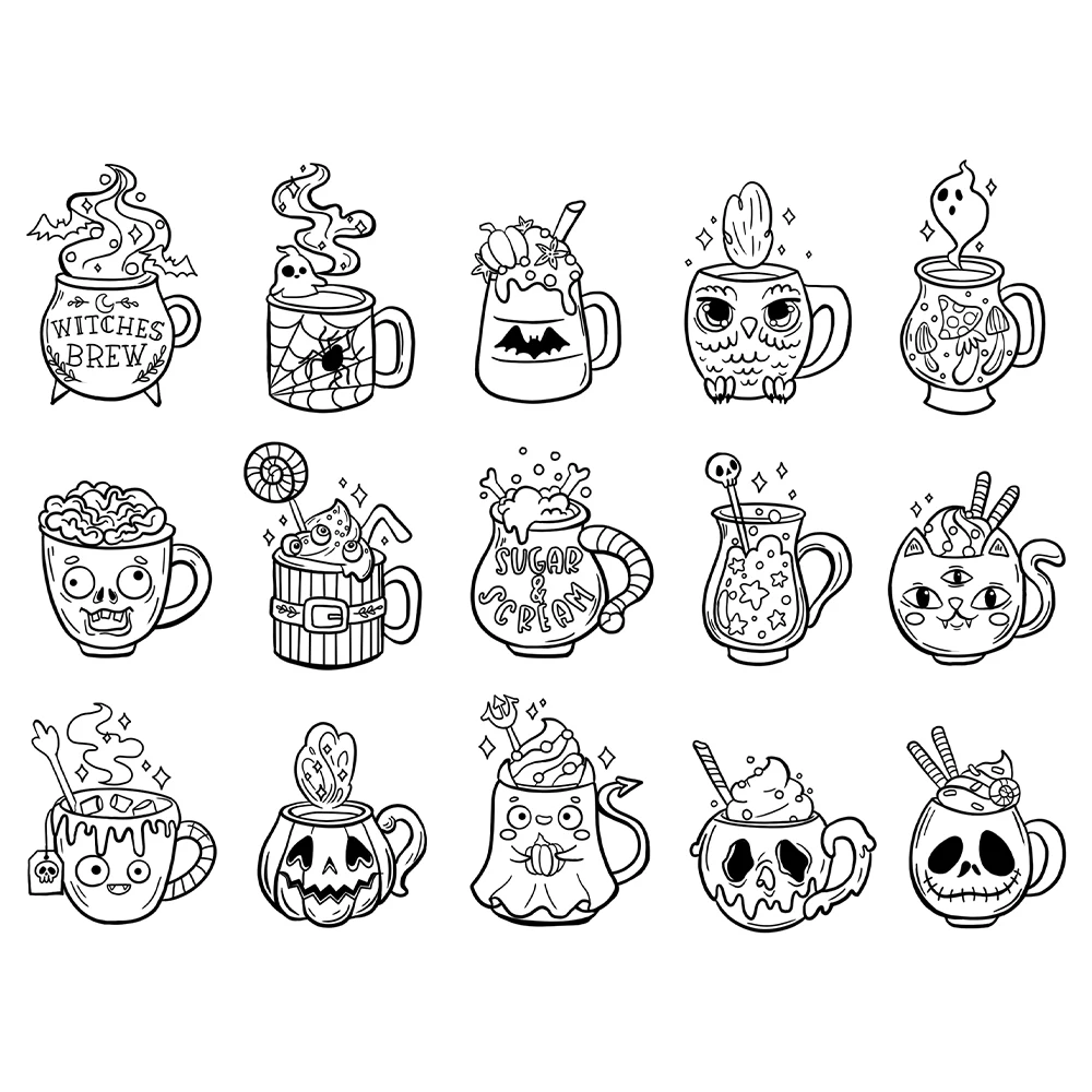 Mangocraft Happy Halloween Skull Mugs Cups Metal Cutting Dies Clear Stamp DIY Scrapbooking Dies Silicone Stamps For Cards Albums