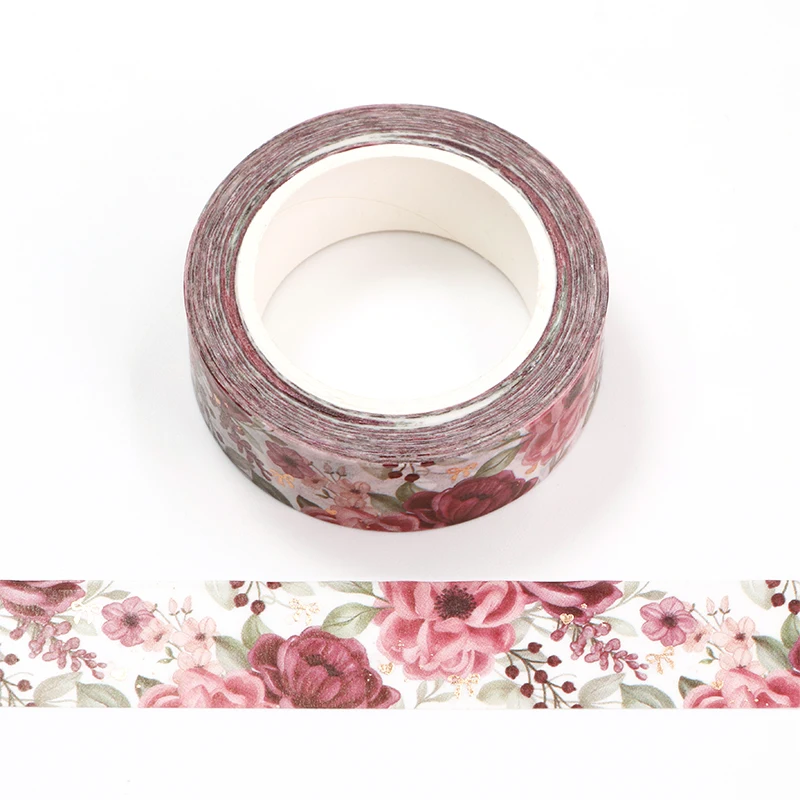 1PC. 10M Deco Gold Foil Flower and Bow Washi Tape for Scrapbooking Stickers Masking Tape Cute Journaling papeleria Supply 2