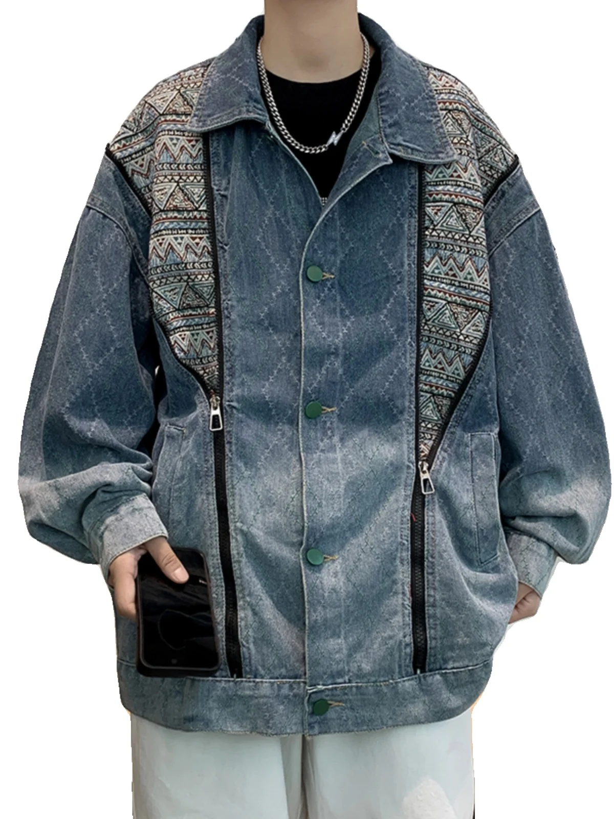 Man Denim Jacket, Spring And Autumn American Vibe Ruffian Double Zip Men's Top Brand Loose Denim Jacket