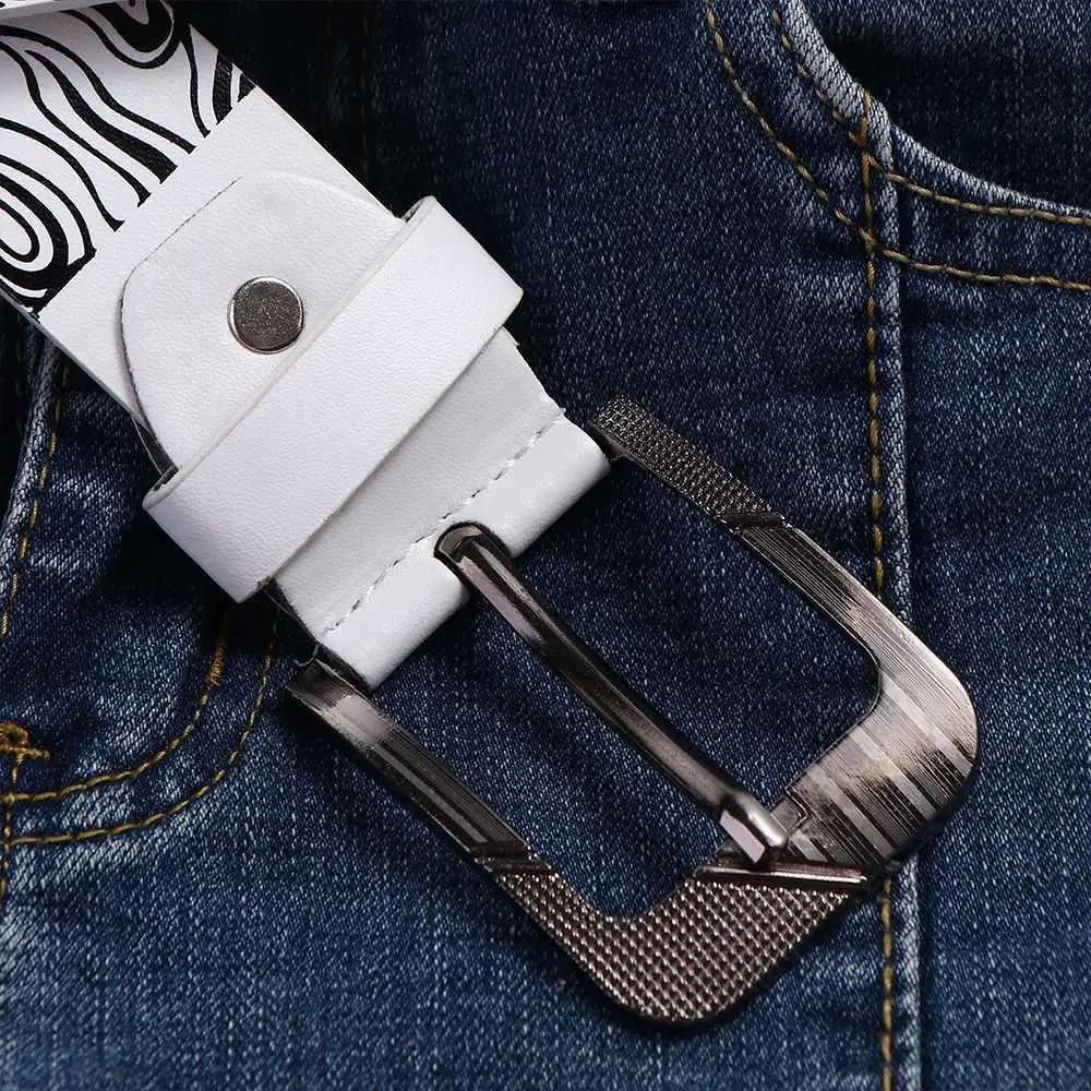 Jeans Belt Cross Skull Skeleton Pattern Korean Waist Strap Female Waistband PU leather Belt Casual Belt Accessories