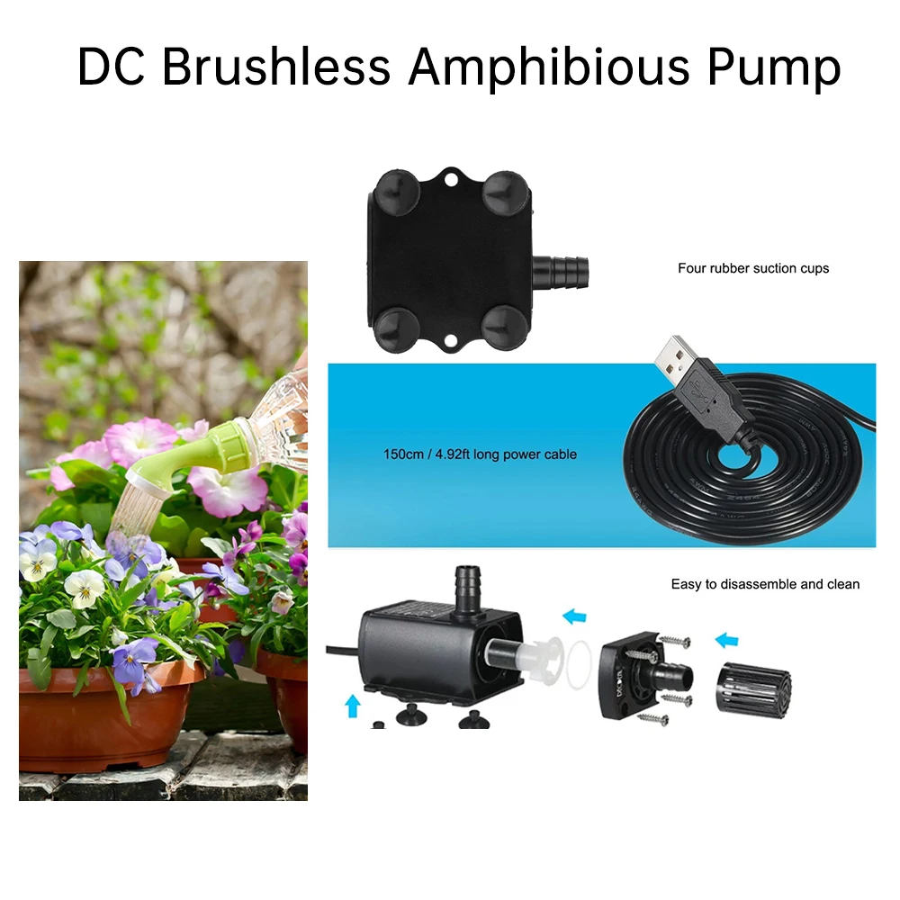 Water Pump Brushless DC 5V USB 2.4W 4.8W 250L/H 300L/H Pool Circulating Submersible Aquarium