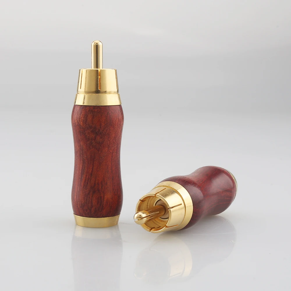 Red Sandalwood Rca Plug Conector Rca oi End Gold 3u Chapeado Jacarandá Plugue de Áudio Novo Pcs - Image 5