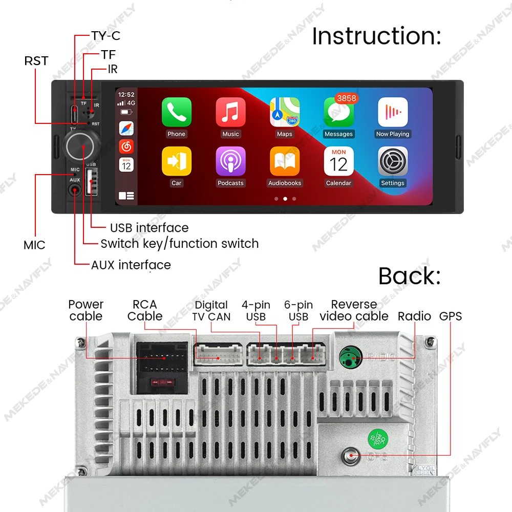 6.86inch IPS Screen Car Radio For Volkswagen Nissan Toyota KIA Multimedia Player Support Carplay Android Auto 1DIN MP5 Player