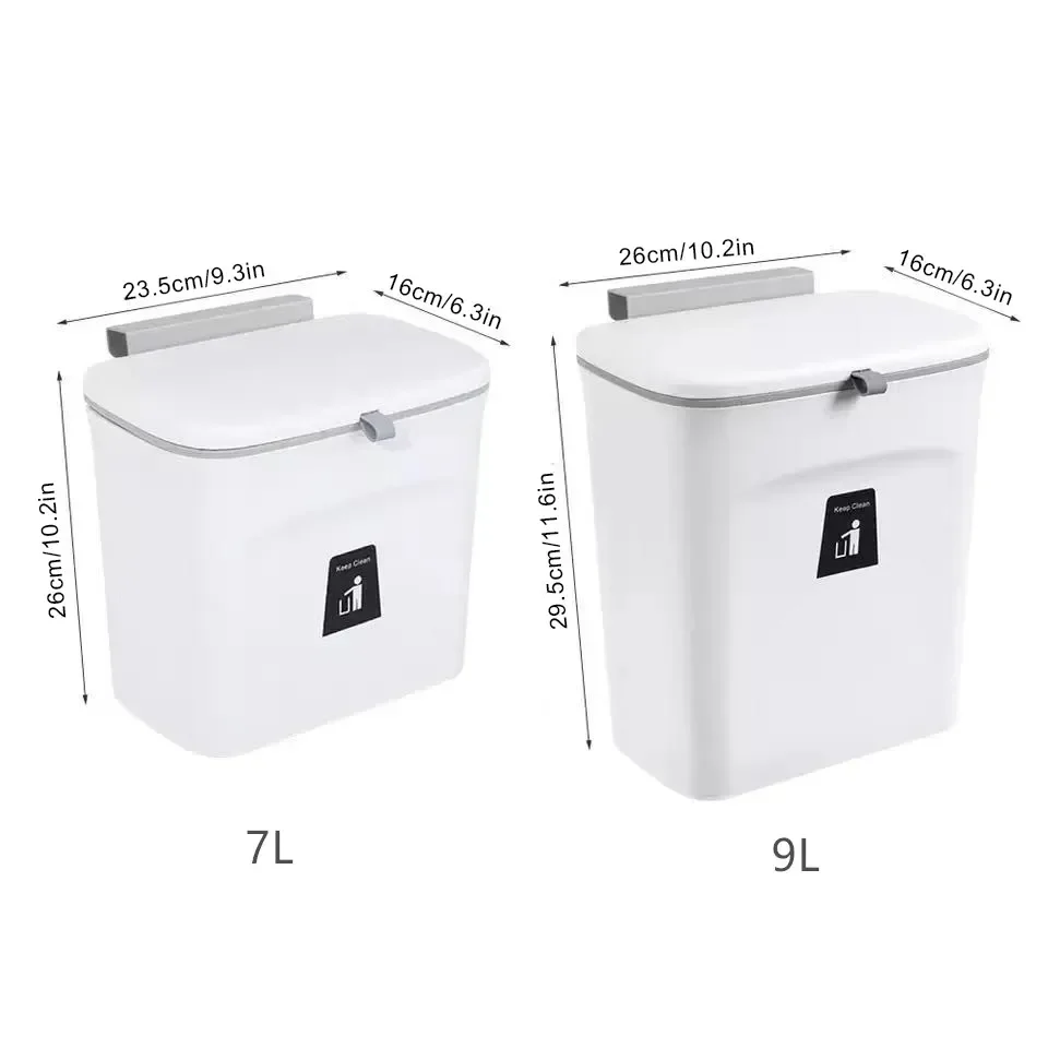 Kitchen Cabinet Door Hanging Garbage Can Wall Mounted Recycling Basket with Lid 7/10L Kitchen Accessories
