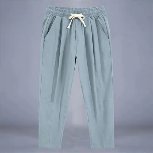 Men's Trousers Cotton Linen Fashion Casual Pants Solid Color Breathable Loose Shorts Straight Drawstring Pants Streetwear Men - Image 12
