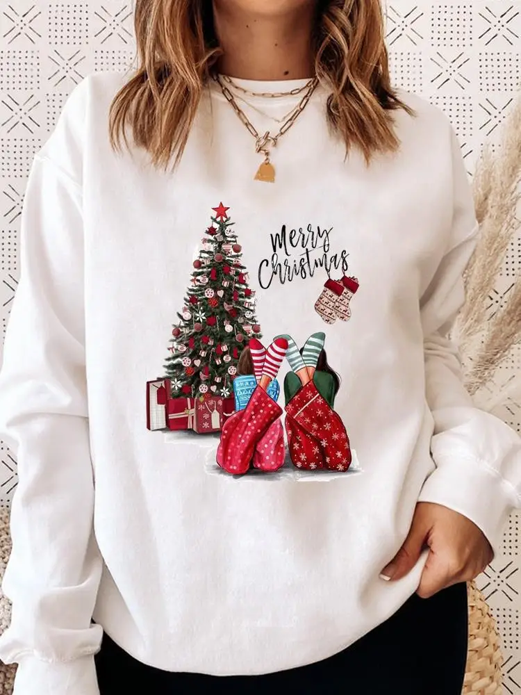 2023 New Merry Christmas Sweatshirt Leopard Pattern Pullover White Letter Pattern Sweatshirts Casual Long Sleeve Hoodies Sweater