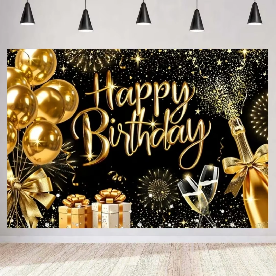 Hintergrund für 50. und 60. Geburtstag, Ballon-Bühnen-Party-Dekoration, Schwarz-Gold Glitzer Ballon Fotostudio Requisiten Banner – Detail 3