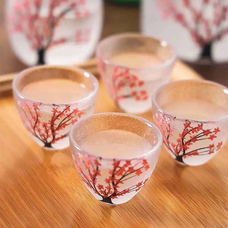 50ml Sakura Pattern Japanese Sake Sets Wine Bottle Cups Sets Japanese Bar Glass Drinkware Tea Set Cup Kungfu Tea Set Pot
