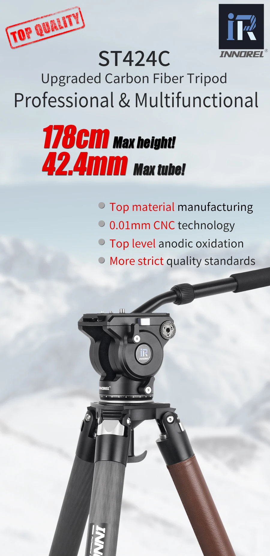 INNOREL ST424C Professional Carbon Fiber Tripod Monopod For DSLR Camera Camcorder Fluid Head Birdwatching 42.4mm Tube 42kg Load