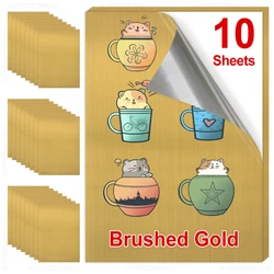 Waterproof Transparent Vinyl Sticker Paper - A4 Self-Adhesive Sheets for Inkjet Printing (10-Pack) (Brushed Gold)