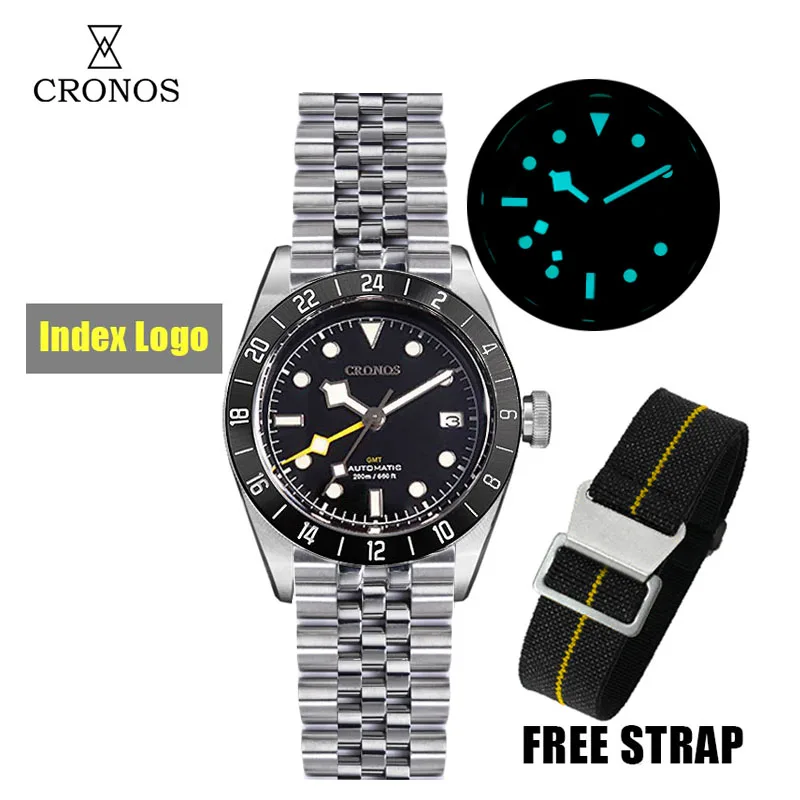 Cronos Vintage GMT 39mm NH34 Automatic Men Watch Mechanical