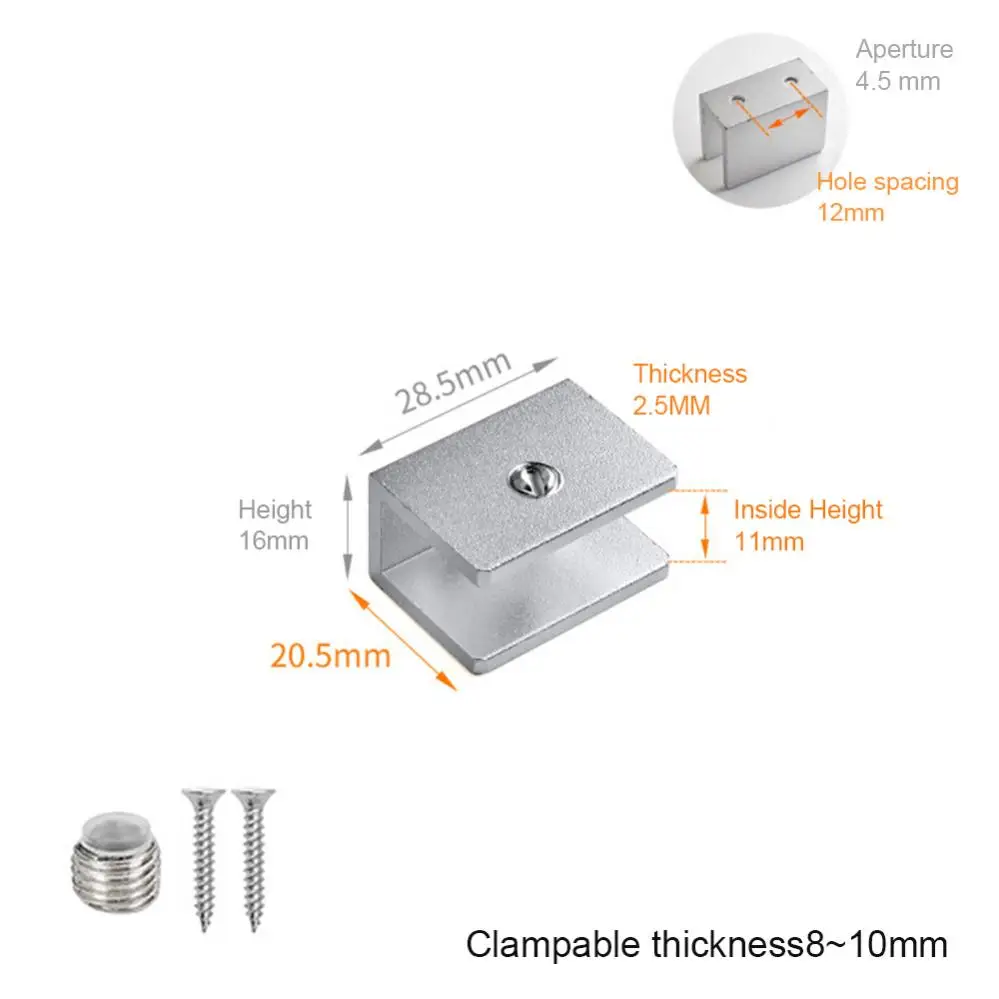 1 Piece Aluminum Alloy Square Glass Clip Fixed Support Bracket for Thick Glass Clip Shelf Clamp Holder Cabinet Backplates