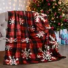 1PC Throw Christmas Red Plaid Flannel Blanket Snowflakes Xmas Holiday Throw Soft Lightweight Decorative Blankets Throws Gifts 1