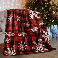 1PC Throw Christmas Red Plaid Flannel Blanket Snowflakes Xmas Holiday Throw Soft Lightweight Decorative Blankets Throws Gifts 1
