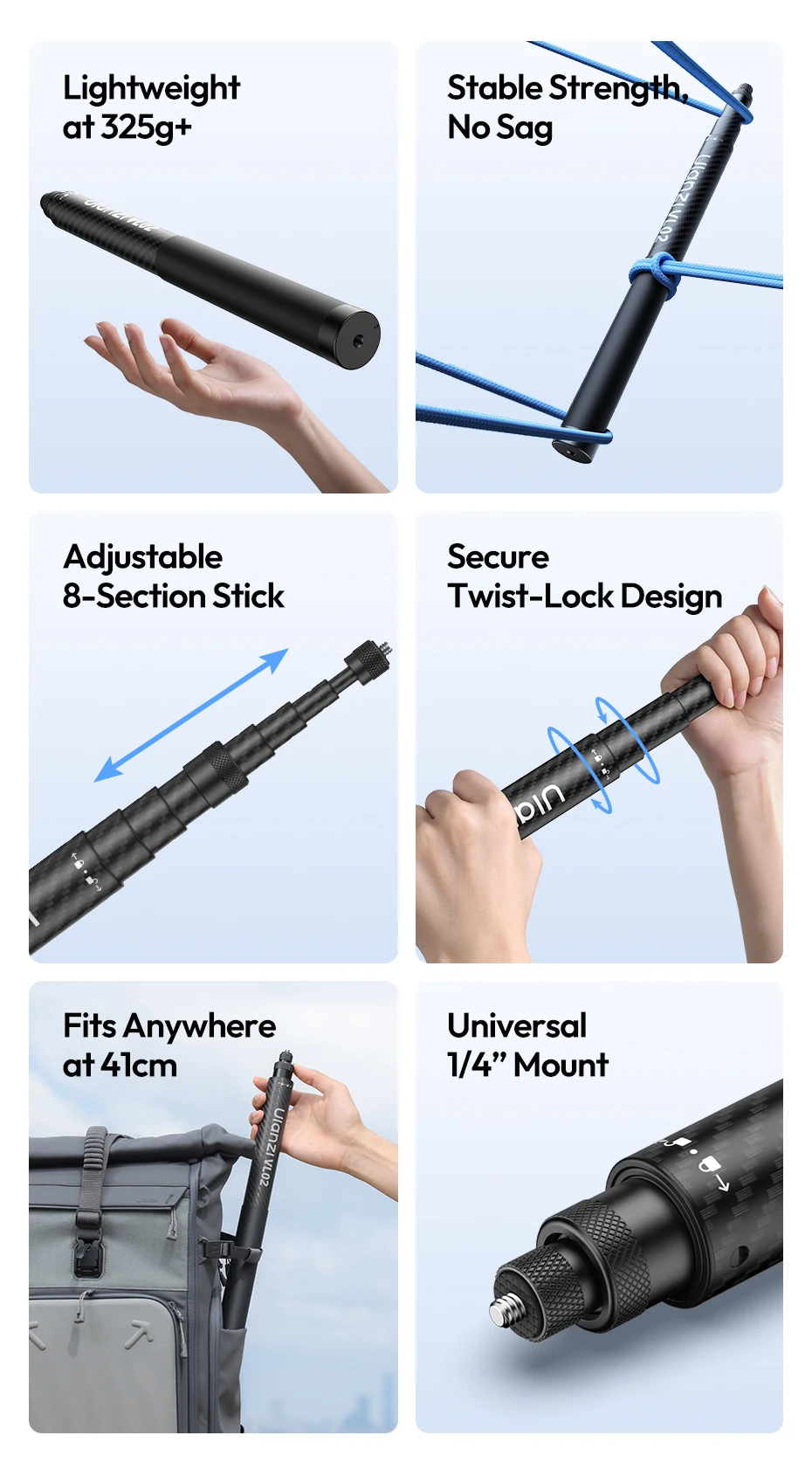 Carbon Fiber Selfie Stick Light-weight Selfie Stick Extension Rod for Gopro Smar