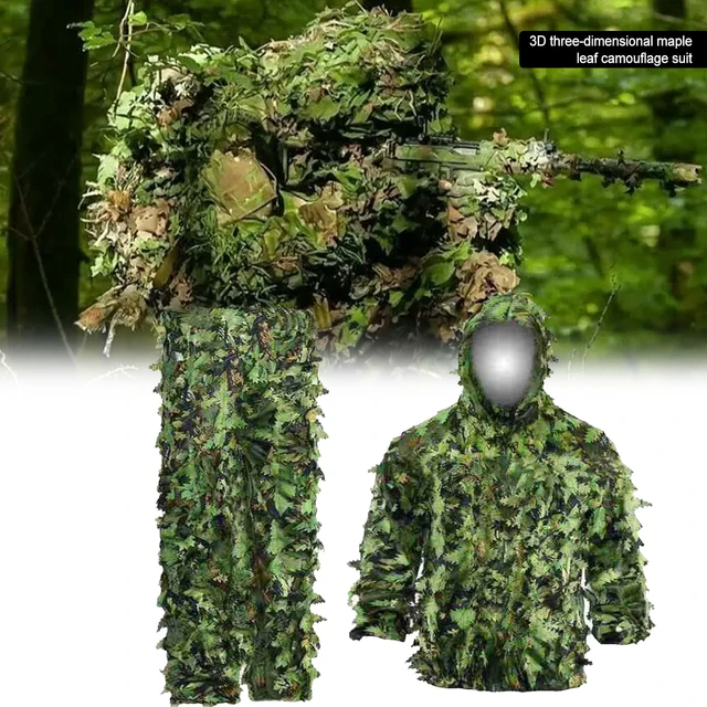 1Set Unisex Durable Outdoor Woodland Sniper Ghillie Anzug Kit Military 3D  Blatt Jagd Camouflage Mantel Camo Hose Dschungel Birding _ - AliExpress  Mobile