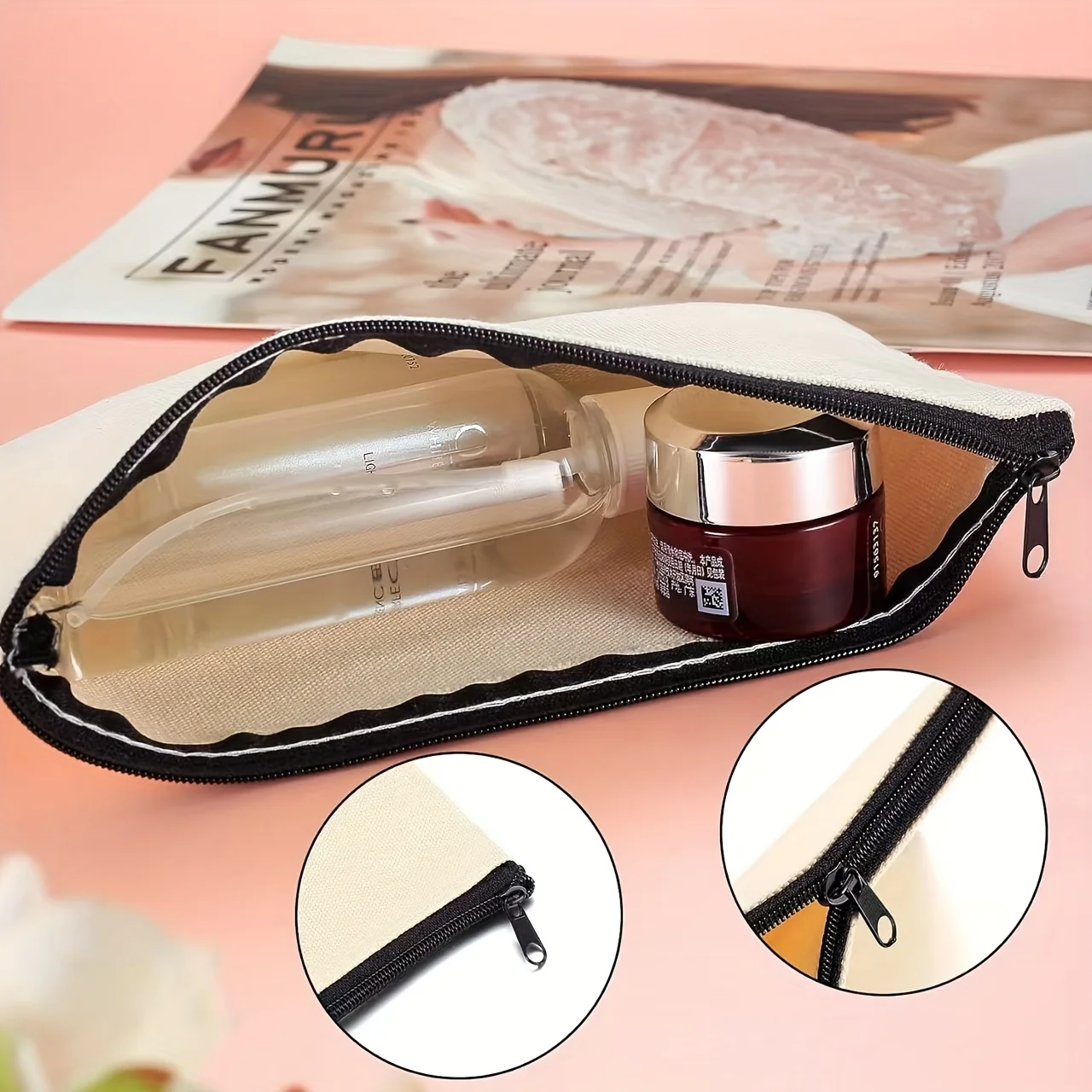 Travel-Themed Airplane Print Toiletry and Makeup Bag - Fashionable Minimalist Travel Pouch