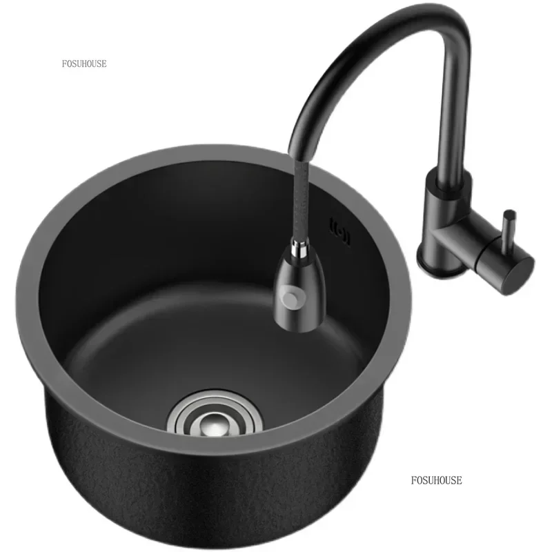 Black Nano Kitchen Sink Round Undermount Single Slot Small Sink 304 Stainless Steel Bar Balcony Washbasin For Kitchen