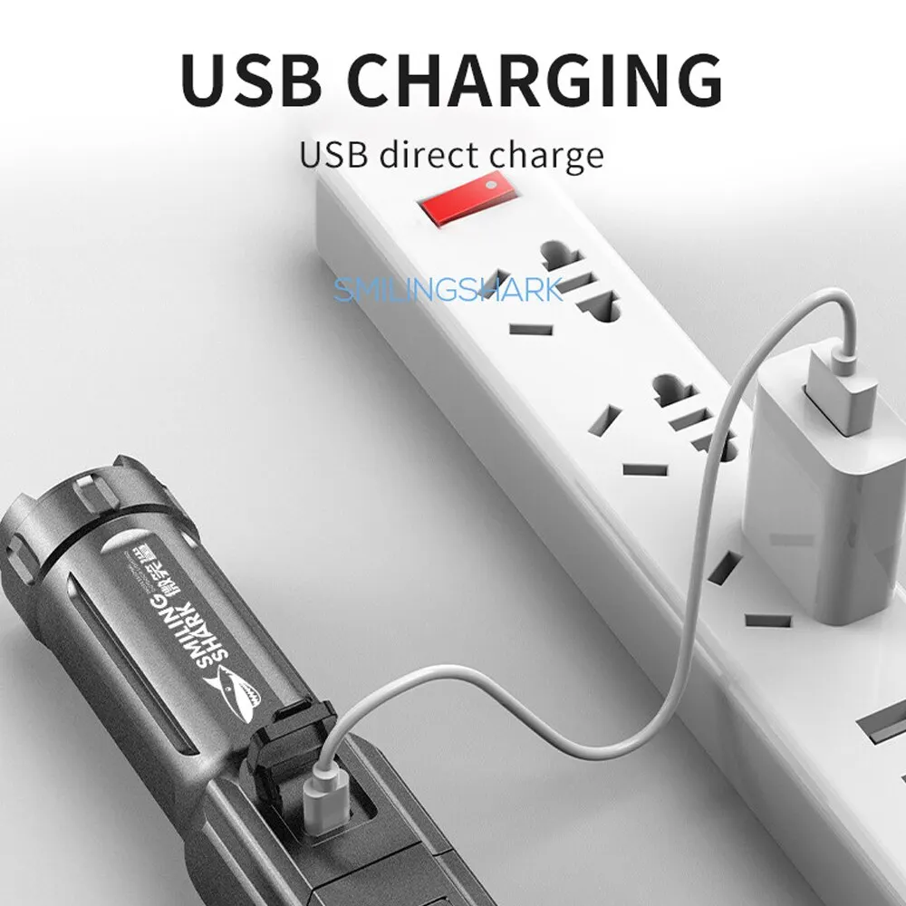 야외 텔레스코픽 줌 LED 손전등, USB 충전, 미니 휴대용 스포트라이트, 장거리 토치 램프