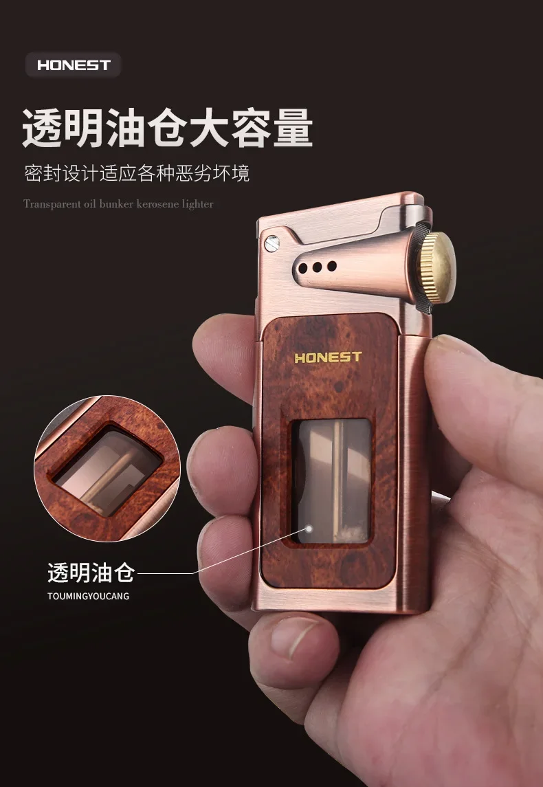 Description Picture 3 of itemCreative Ejection Ignition Kerosene Lighter Transparent Large Capacity Fuel Tank Retro High-end Lighter Unique Appearance