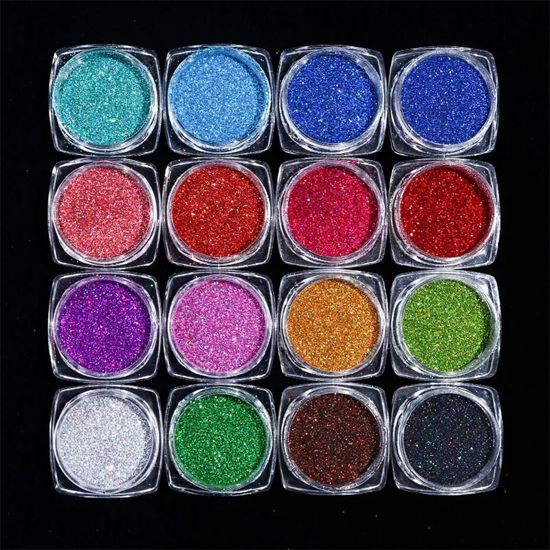 

1box 15colors Holographics Nail Glitter Powders Shiny Laser Chrome Nail Pigment Dust Sequins Flakes Decoration DIY Press on Nail