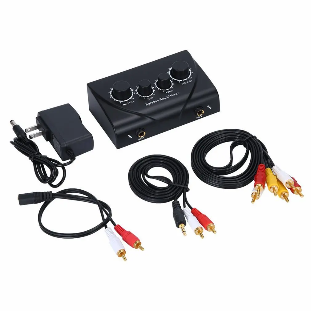 Portable Dual Mic Inputs Audio Sound Mixer For Amplifier & Microphone Karaoke Ok Mixer Professional Digital Effect Mixers
