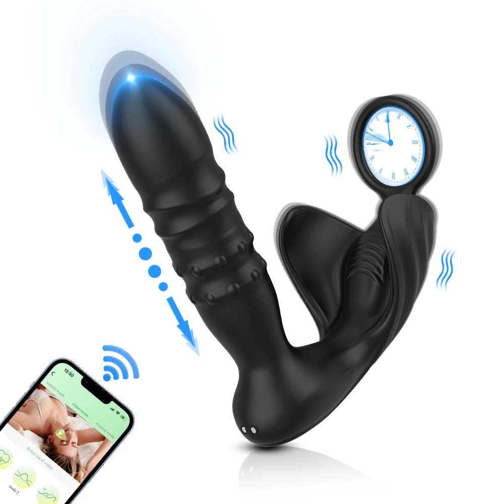 App stoßen Prostata-Massage gerät für Männer männlich Teleskop vibrierenden Butt Plug Anal Vibrator Penis ring Homosexuell Sexspielzeug für Paare 18 1