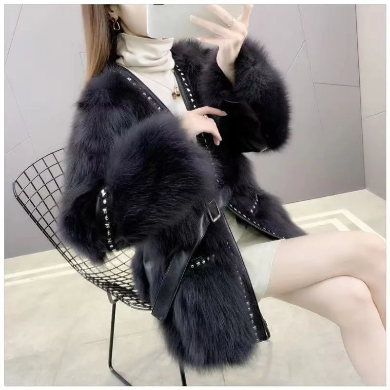 2023 New Winter Premium Thickened Faux Fur Women's Coat Fashion Versatile Cardigan Thick Warm Shirt Fur One Piece Coat Fur
