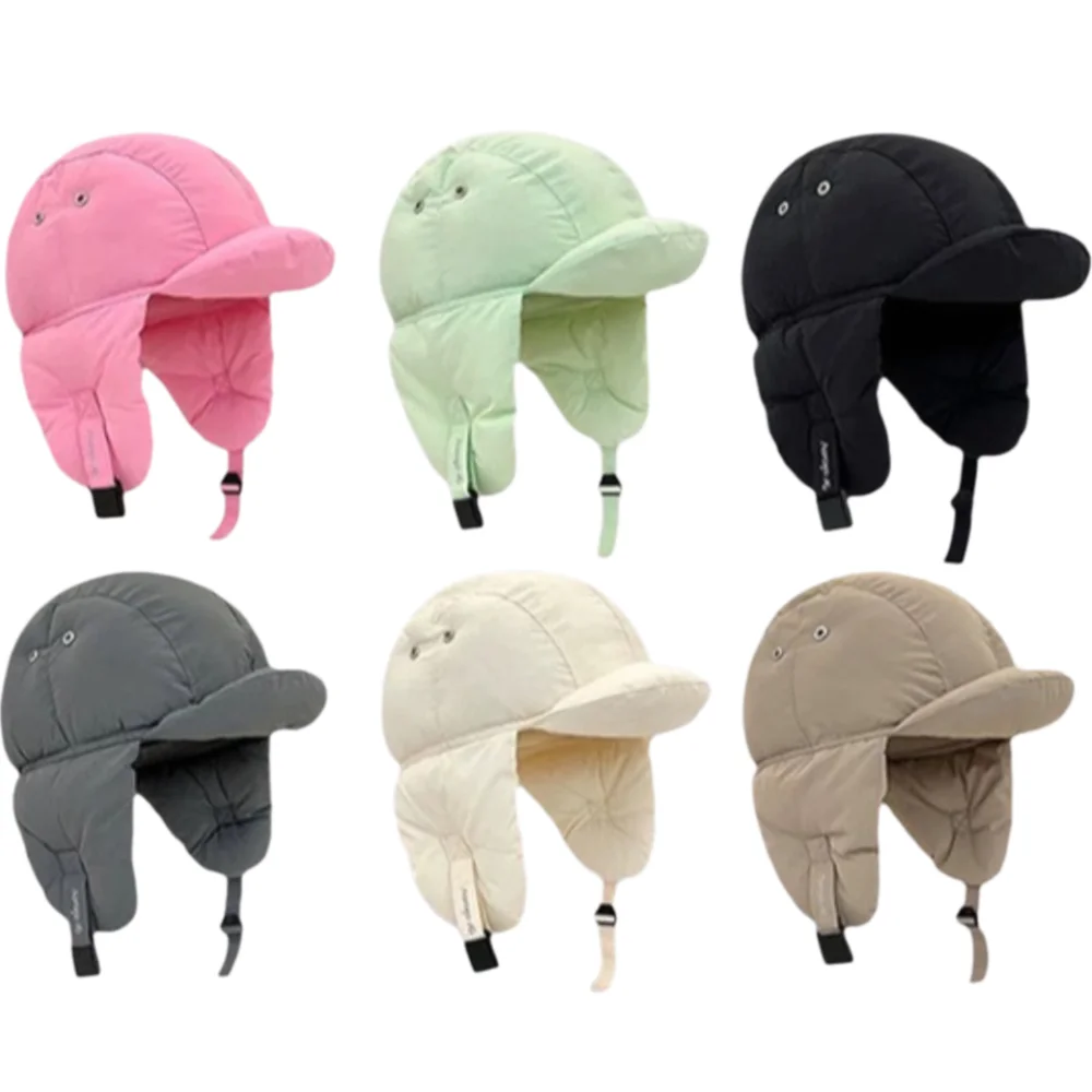 Solid Color Padded Bomber Hats Thermal Padded Korean Version Windproof Cycling Cap Retro Style Ear Flaps Fleece-Lined Winter Hat