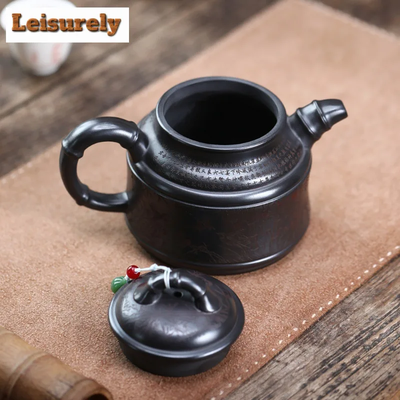 600ml Creative Yixing Purple Clay Teapot Handmade Bamboo Tripod Pot Raw Ore Stone Yellow Mud Tea Making Kettle Zisha Teaset Gift