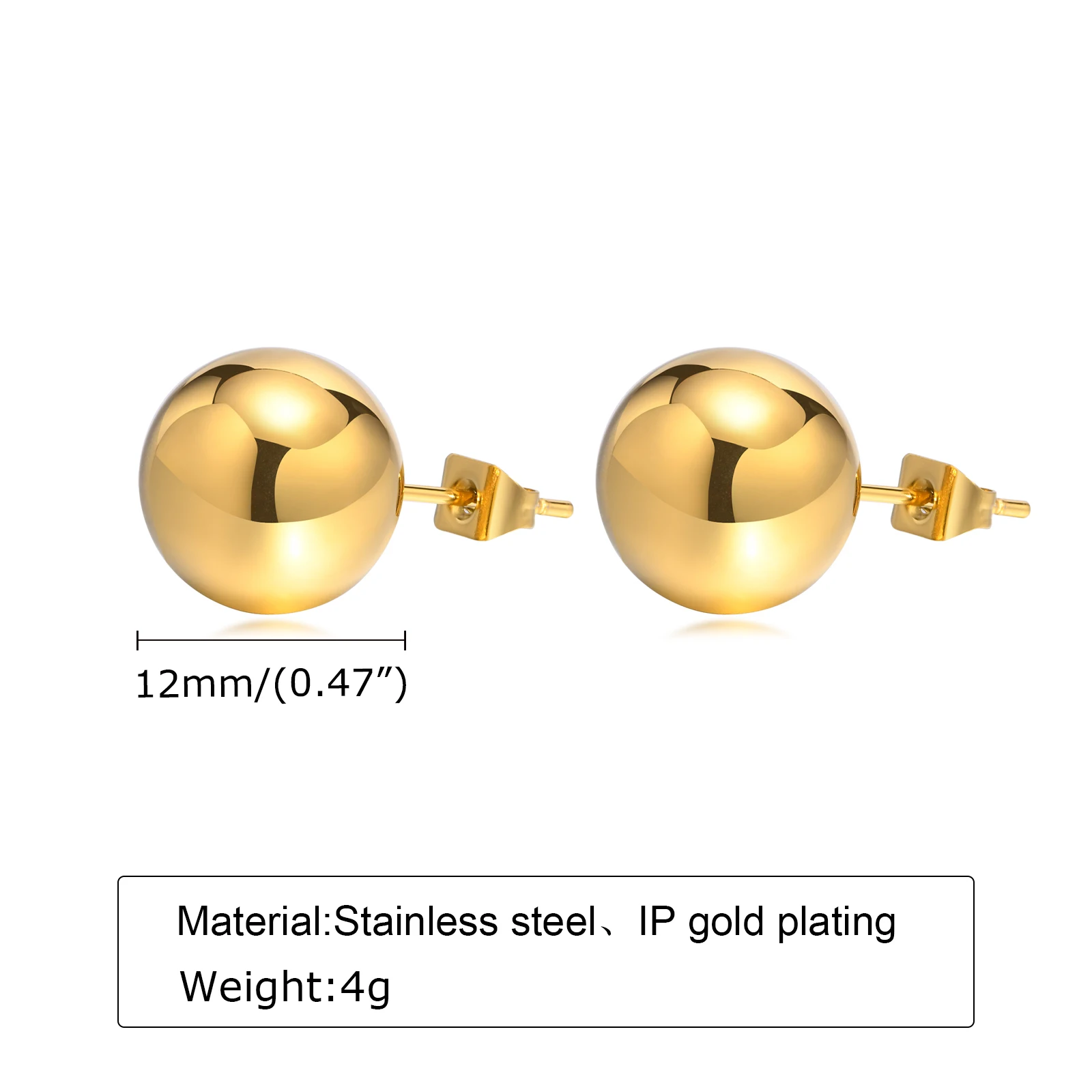 Round Stainlesss Steel Ball Stud Earring for Women,Simple Polished Ball Earring Hypoallergenic Jewelry 6mm-12mm 4