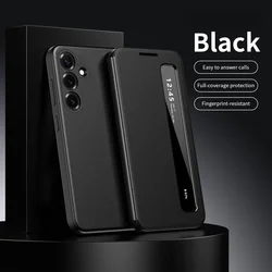 Premium Flip Smart Display Window PU Leather Phone Case Cover - Galaxy S23 Ultra (Black)