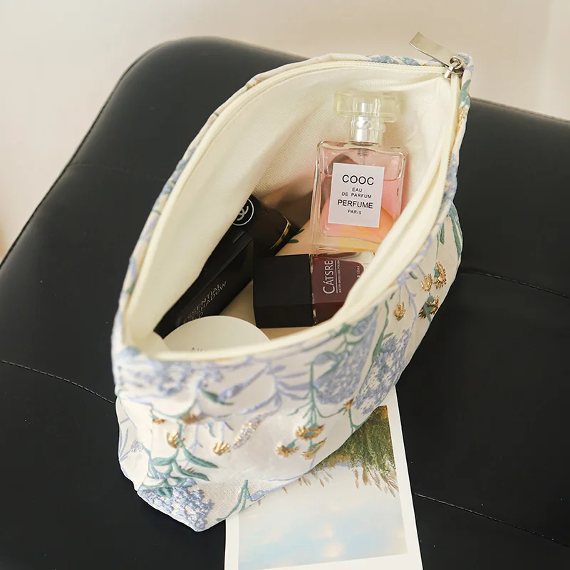 Women's Makeup Bag, Blue Bouquet, Large Capacity Sanitary Napkin, Touch-up, Makeup Supplies, Canvas Storage Bag, Toiletry Bag 6