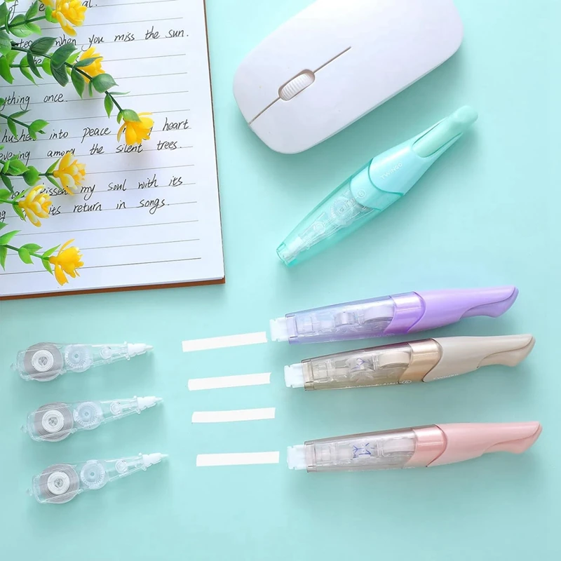 귀여운 펜 모양 교정 테이프, 리필 가능한 개폐식 교정 테이프, 내구성 있는 미적인 교정 테이프, 4 개 리필