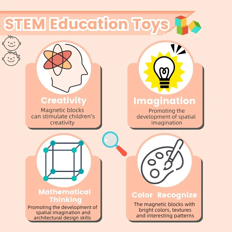 Magnetic Construction Blocks(3 Years), Learning Toys for Early Childhood Intelligence, STEM Education&Parent-Child Bonding Play