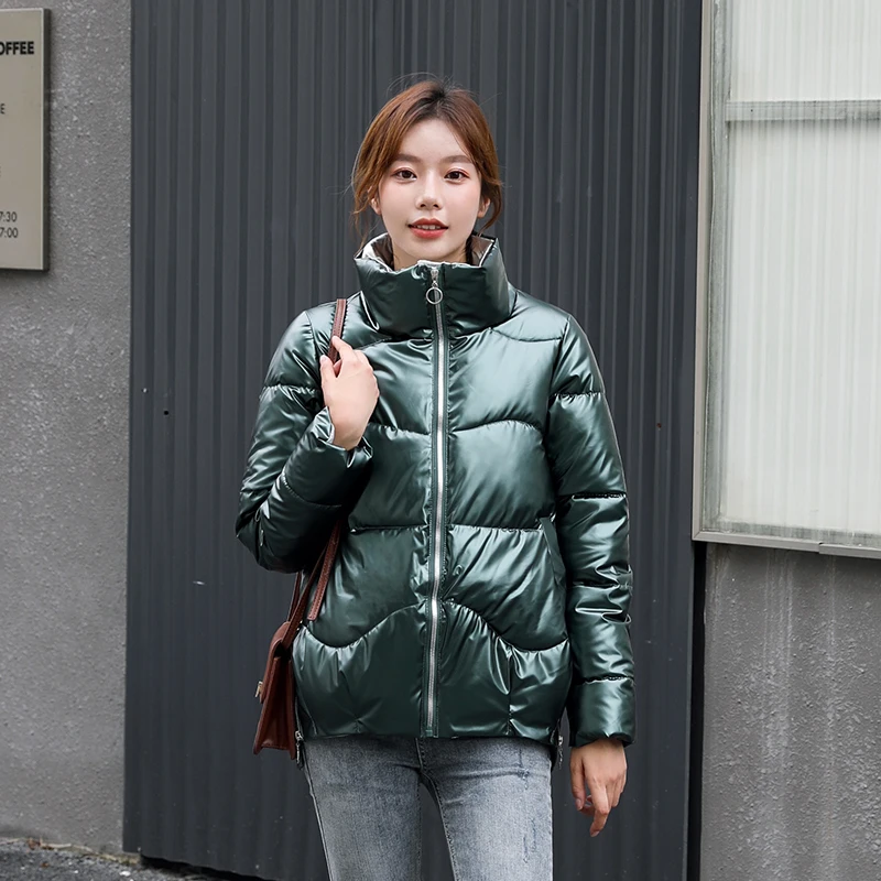 2024 Winter Trend Glossy Thickened Short Jacket Korean Style Loose Stand-up Collar Cotton Jacket BF Long Sleeve Women's Clothing