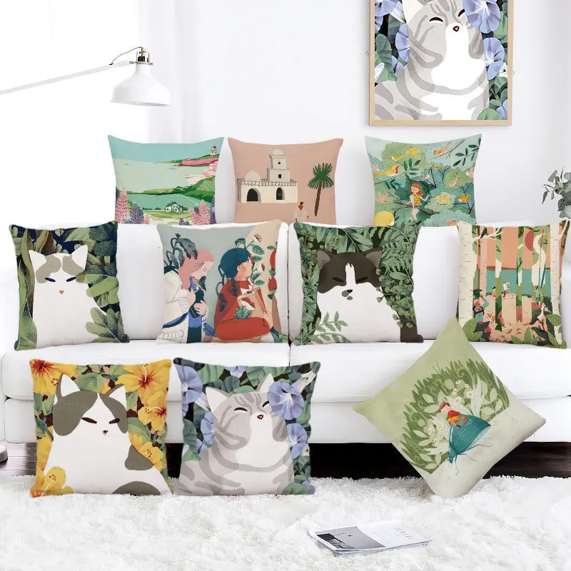 

Nordic Simple Cat Short Plush Pillow Cover Car Sofa Cushion Cover