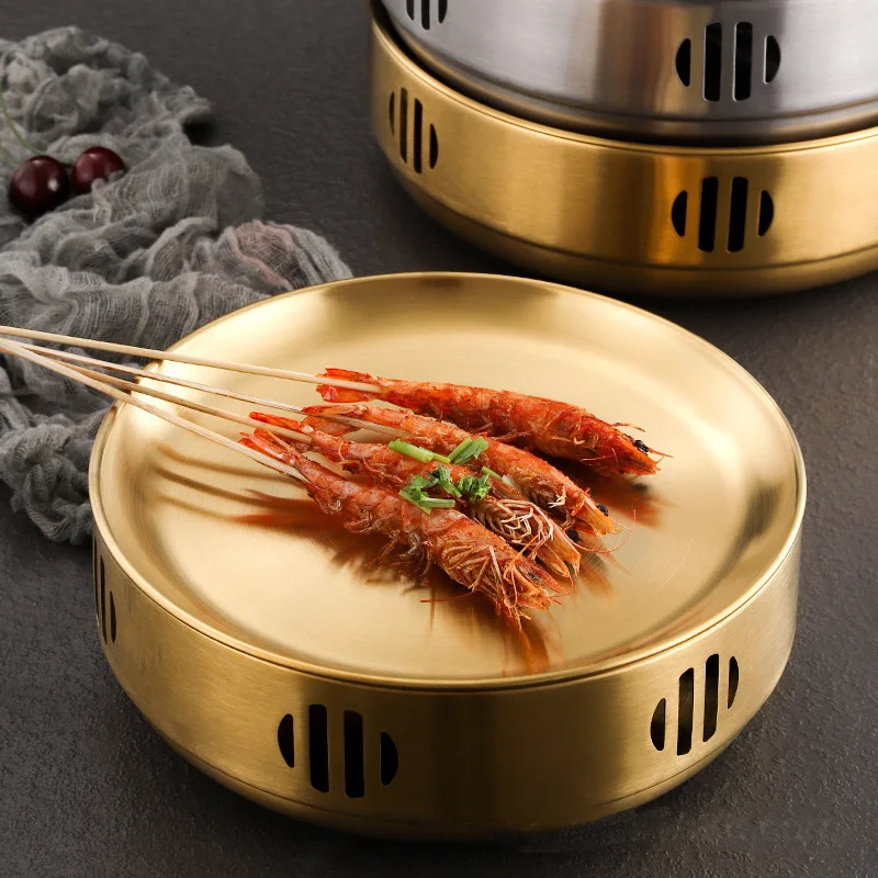 Grill barbecue rack Korean 304 stainless steel grill barbecue rack roast meat plate dry pot tray bar restaurant tableware 1 Pc