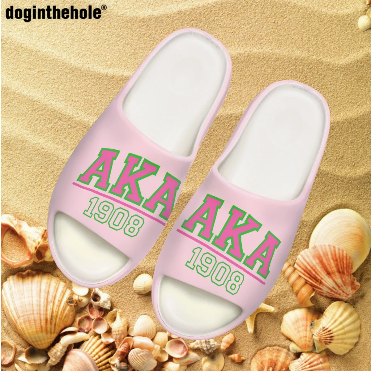

Doginthehole Women's Summer New Slippers Hot American Sisterhood Sorority Print Sandals Outdoor Beach Non-slip Coconut Slippers