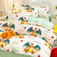 Ensemble de 4 pièces série Pokémon Dragon Eevee, ensemble de 3 pièces de dessin animé pour enfants, housse de couette, taie d'oreiller et drap, 100% coton 6